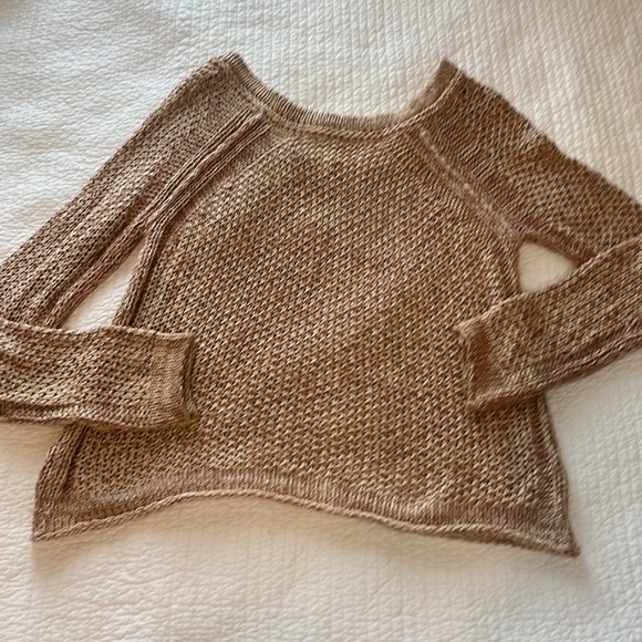 Free People Low Scoop Knit Sweater/ Lightweight/ Size Medium/ Cream & Tan - Picture 8 of 8